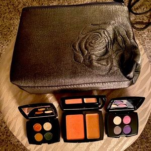 Lancôme blush duo, two eye shadow palettes & makeup bag